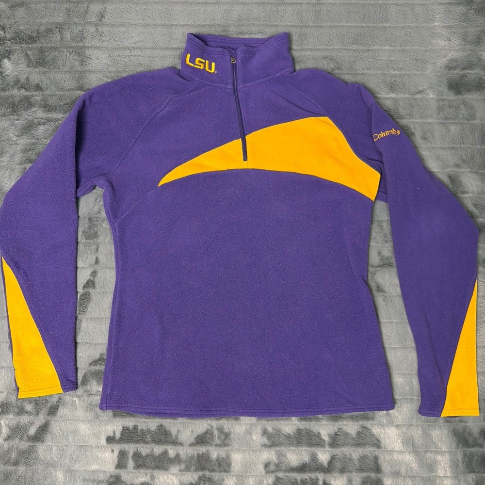 Columbia LSU Tigers Womens Large Purple Gold Quarter Zip Fleece Pullover Jacket